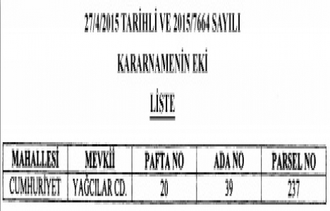 Akyazı Bölge Otopark Alanı için acele kamulaştırma!