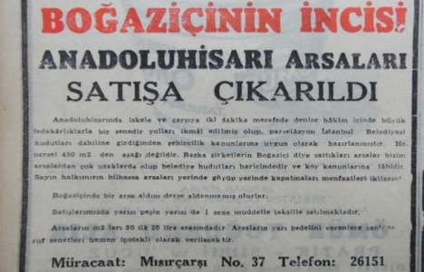 1955 yılında Anadolu Hisarı'nda metrekaresi 20 liraya arsa!