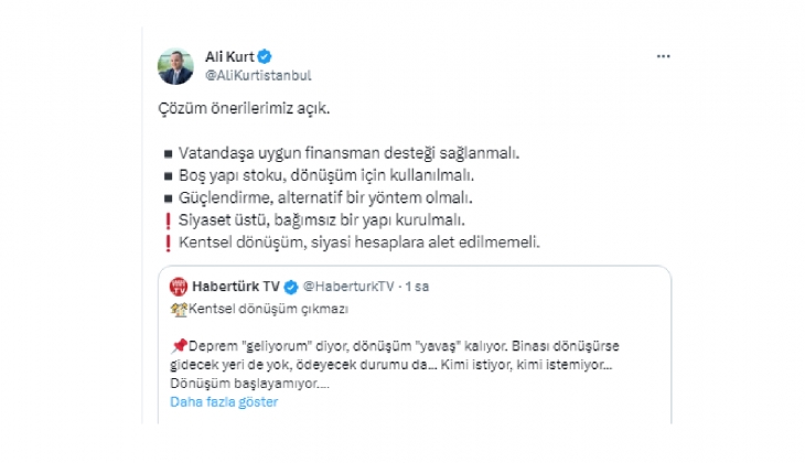 KİPTAŞ Genel Müdürü Ali Kurt tan 5 maddelik kentsel dönüşüm önerisi!