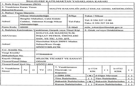 Milli Emlak Müdürlüğü nden Kolcular İnşaat a ihale yasağı!