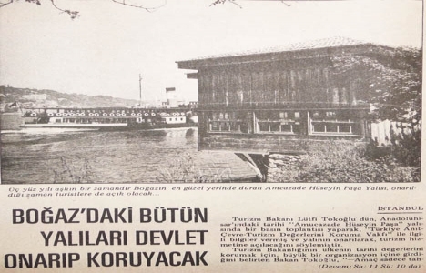 1976 yılında Boğaz daki bütün yalıları devlet onarıp koruyacakmış!