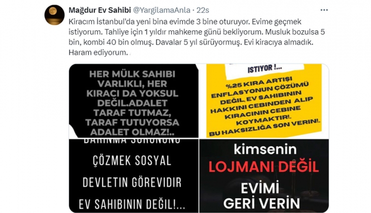 Emsali 30 bin TL olan evlerde 3-5 bin TL ye oturuyorlar: Kimse kötü niyetli kiracıları finanse etmeye mecbur değil!