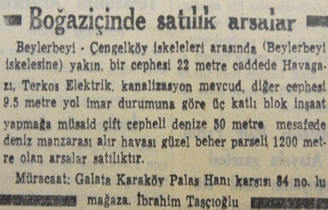 1954 yılında Beyoğlu Firuzağa da 12 daireli bir apartman 250.000 liraya satılacakmış!