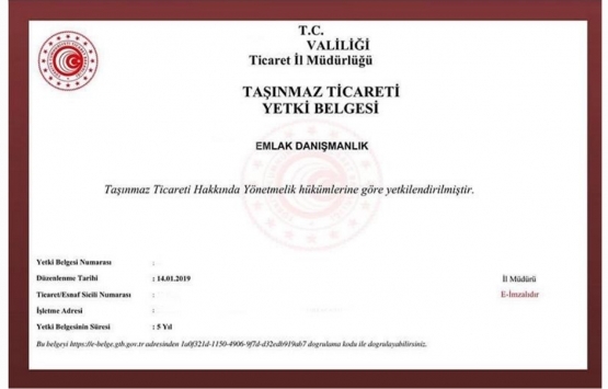 Taşınmaz Ticareti Yetki Belgesi örneği!