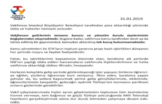 Türkiye Teknoloji Vakfı ndan açıklama!