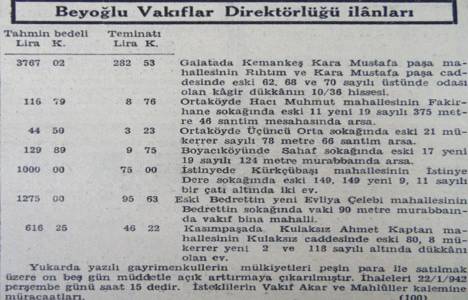 1942 yılında Ortaköy'de 375 metrekare arsa 116 liraya satılacakmış!