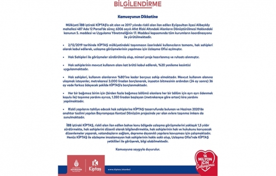 KİPTAŞ Alibeyköy kentsel dönüşüm projesinde son durum ne?