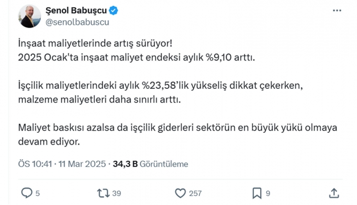 İnşaat sektöründe en büyük yük işçilik giderleri! 