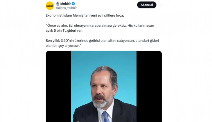 İslam Memiş ten yeni evli çiftlere uyarı: Önce ev alın, araba almak gereksiz! 