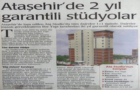 2006 yılında Ataşehir de 2 yıl garantili stüdyo daireler!