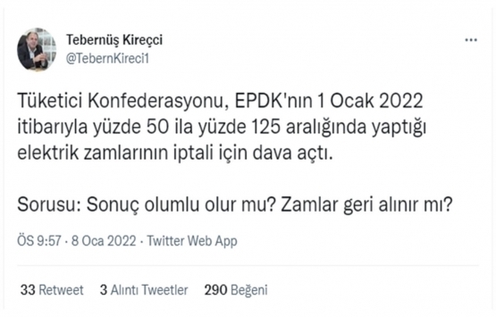 Tüketici Konfederasyonu, elektrik zamlarının iptali için dava açtı!