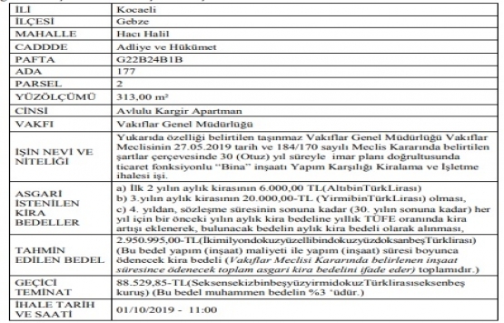 Kocaeli Gebze de inşaat karşılığı kiralama ihalesi!