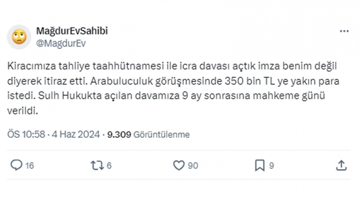 Kiracısı 350 bin TL para isteyen mağdur ev sahibi: Mahkeme günü 9 ay sonraya verildi! 