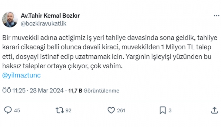 Mahkemelik kiracı, dava uzamasın diye evden çıkmak için ev sahibinden 1 milyon TL istedi!