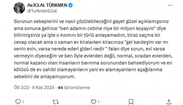 Avukattan yatırım amaçlı konut alımı, barınma hakkının ihlalidir çıkışı!