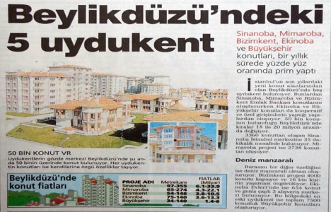 1997 yılında Beylikdüzü ndeki konutlar yüzde yüz prim yapmış!