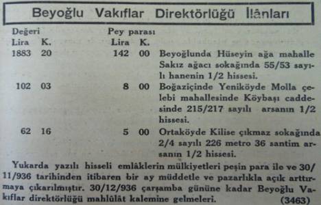 1936 yılında Ortaköy'de 226 metrekare arsanın yarı hissesi 62 liraya satılıkmış!