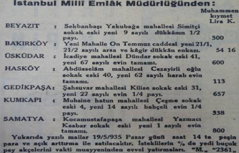 1935 yılında Üsküdar İcadiye'de bir ev 600 liraya satılacakken, Bakırköy'de ise bir arsa 54 liraya satılacakmış!