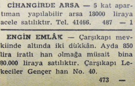 1950 yılında Cihangir'de 18.000 liraya arsa satılacakmış!