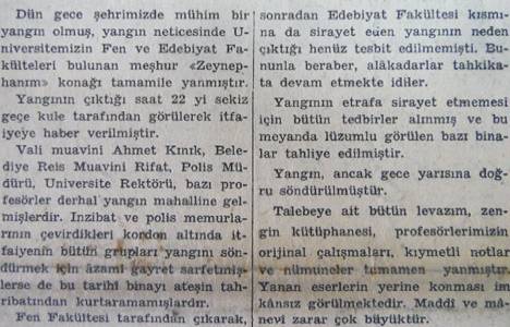 1942 yılında Zeynep Hanım Konağı tamamen yanarak kül olmuş!