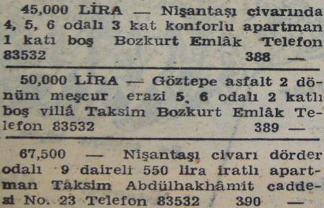 1946 yılında Nişantaşı'nda 9 daireli apartman 67.500 liraya satılacakmış!