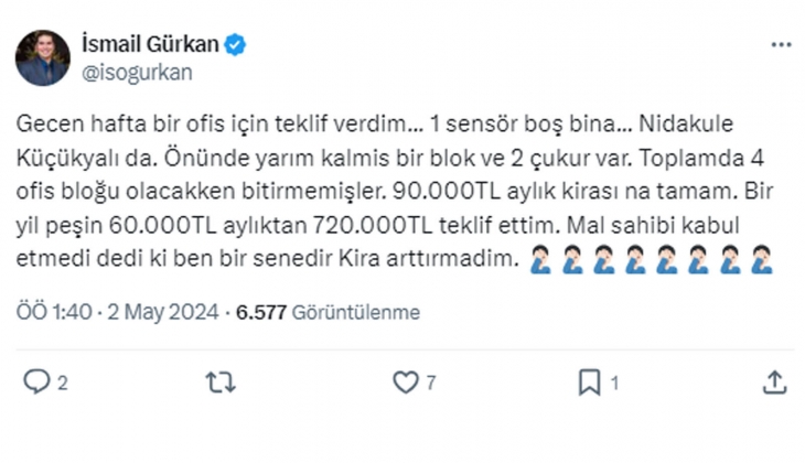 Ofis kiraları da uçtu: 1 yıldır kiralanamayan ofisin kirası 40 binden 50 bin TL ye çıktı! 
