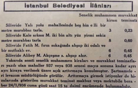 1936 yılında Silivri'de 5 dönüm tarla seneliği 3 liraya kiraya verilecekmiş!