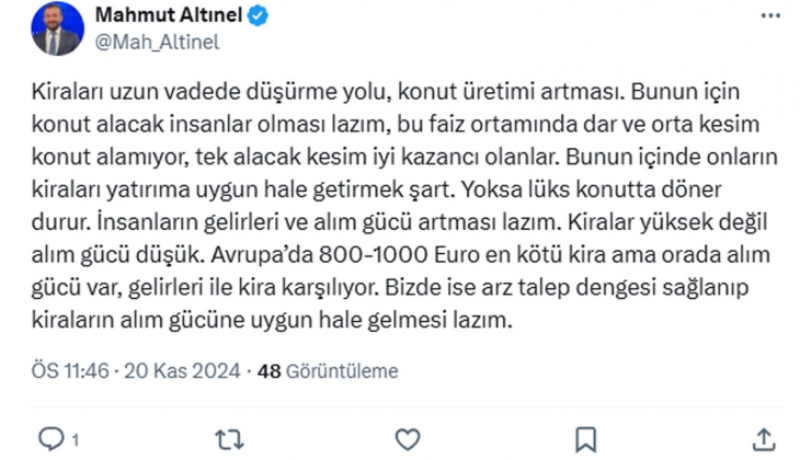 Avukat Mahmut Altınel: Konut üretimi artmazsa ve kira kanunu değişmezse kiralar daha çok yükselir!
