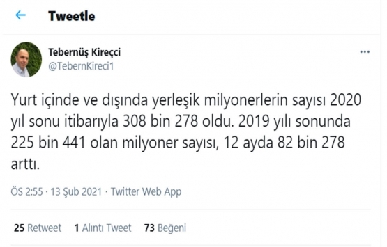 Milyonerlerin mevduatı 2020 yılında 568 milyar lira arttı!