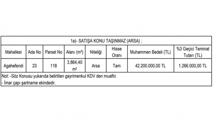 Belediye o ilçede KDV den muaf arsa satacak!