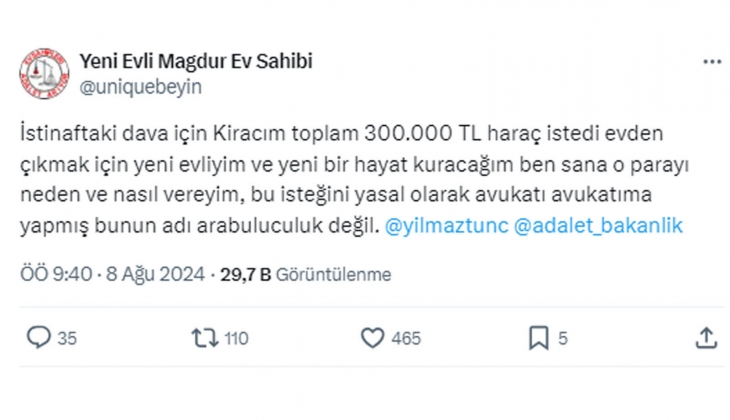 Mağdur ev sahibinden arabulucu tepkisi: Kiracım evden çıkmak için 300 bin TL istiyor, bunun adı arabuluculuk değil!