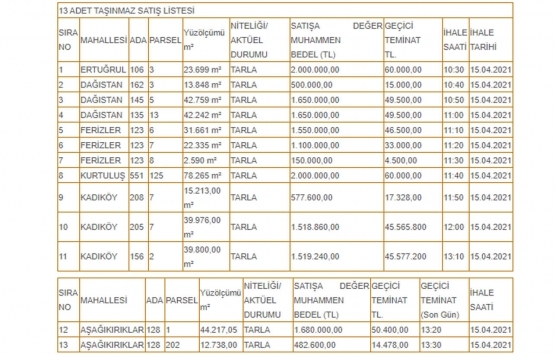 İzmir Bergama Belediyesi nden 16.4 milyon TL ye satılık 13 tarla!