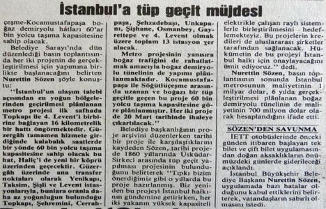 1990 yılında İstanbul Metrosu ve Tüpgeçit Projesi ihaleye çıkartılacakmış!