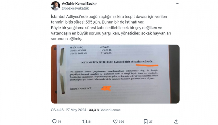 Ev sahipleri tepkili: Kira tespit davası için verilen tahmini bitiş süresi 555 gün!