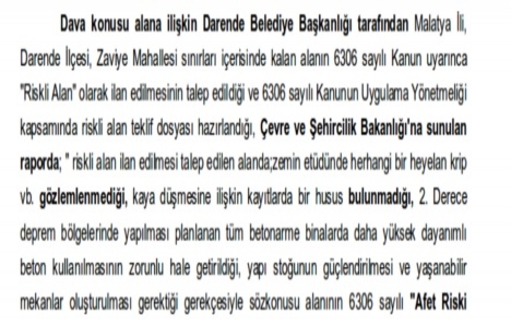 Malatya Darende deki riskli alan kararına yürütmeyi durdurma!