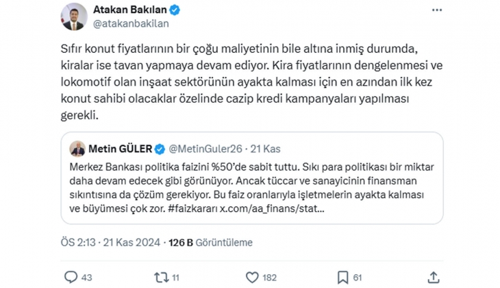 Kiraların dengelenmesi ve inşaat sektörünün ayakta kalması için ilk kez ev alacaklar için kredi kampanyaları yapılmalı!