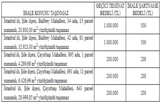 ÖİB Şile deki 5 gayrimenkulü özelleştiriyor!