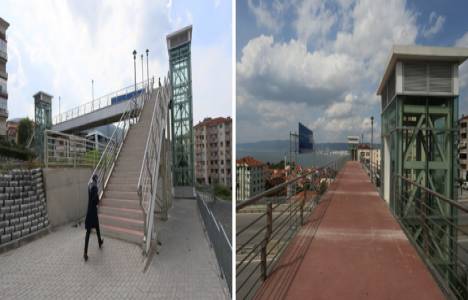 Kocaeli'deki köprülü kavşağa güvenli yaya geçidi yapıldı!