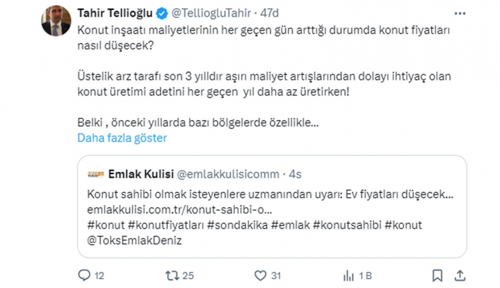 İMKON Başkanı Tahir Tellioğlu: İmkanı olan bir an önce evini alsın, yakın gelecekte bu fiyatlarda ev bulunmayacak! 