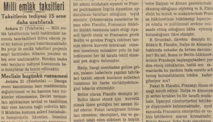 1938 yılında Milli Emlak taksitleri 15 sene uzatılmış!