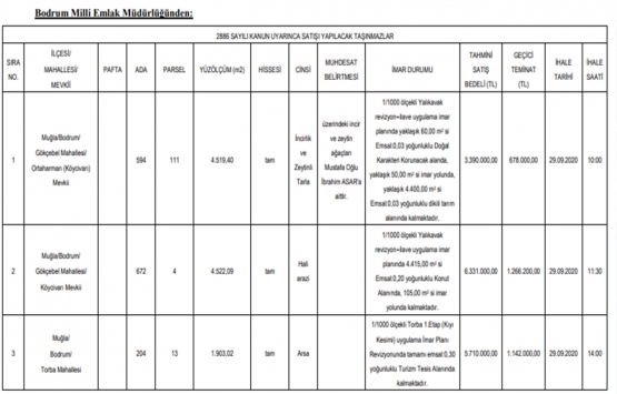 Bodrum Milli Emlak tan 15.4 milyon TL ye satılık 3 arsa!