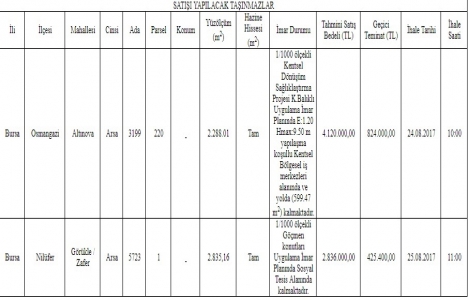Bursa da 6.9 milyon TL ye satılık 2 arsa!