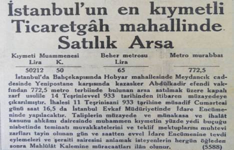 1933 yılında Bahçekapı'da satılık arsa ilanı!