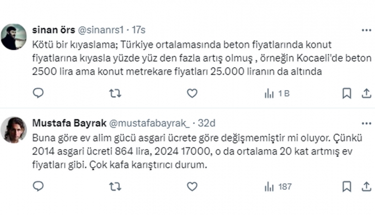 Hem beton hem de konut fiyatları 10 yılda 20 kat arttı!