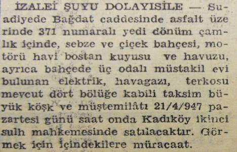1947 yılında Feneryolu nda 1.135 metrekare arsa metrekaresi 12 liradan satılacakmış!