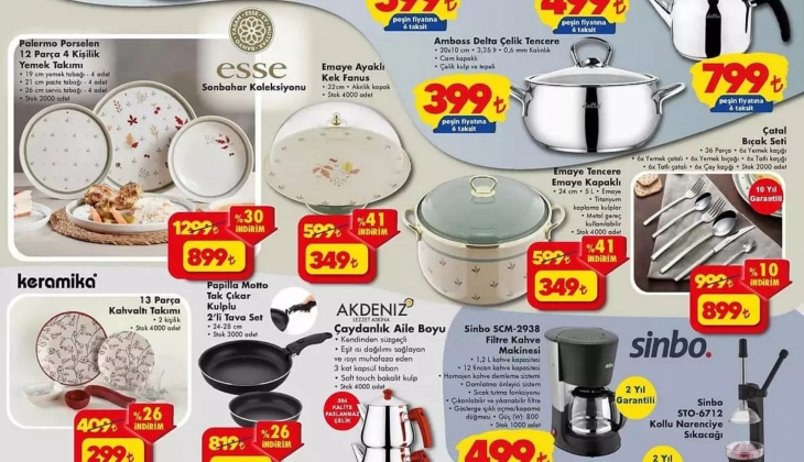 ŞOK’ta çatal bıçak seti 899 TL’ye, 12 parça çay takımı 79,95 TL’ye, filtre kahve makinesi 499 TL’ye düştü!