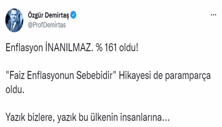 Ekonomist Özgür Demirtaş tan enflasyonla ilgili dikkat çeken açıklama