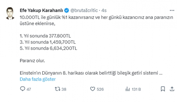 10 bin TL parası olanlar dikkat! Yüzde 1 kazançla 1 yılda 378 bin, 2 yılda 1.5 milyon TL niz olabilir!