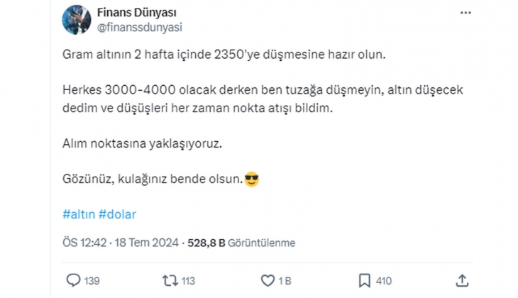 1 gram bile altın alacaklara Hazır olun uyarısı! 2 hafta içinde gram altın fiyatı tam bu kadar olacak!