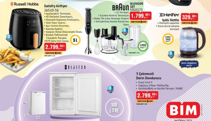 BİM’de derin dondurucu 2800 TL’ye, airfryer 2800 TL’ye, blender set 1800 TL’ye, ışıklı kettle 330 TL’ye düştü!